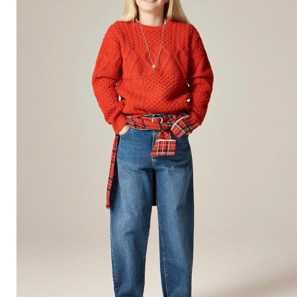Crewcuts Girls Red Heart Cable Knit Sparkle Sweater CO956 Size S 6-7 NWT $90